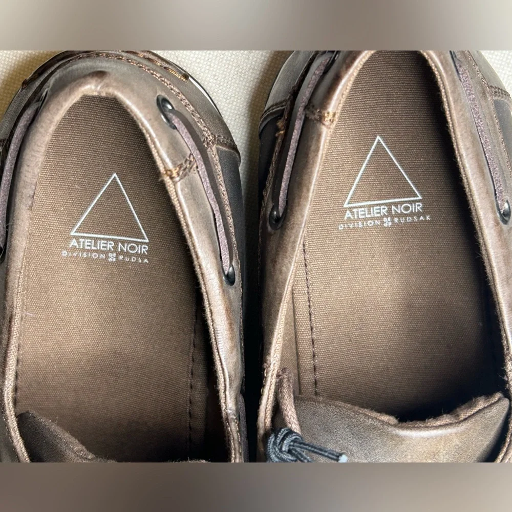 Atelier Noir Brown Leather Loafers Boat Shoes Moccasins Business Casual NWT!